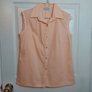 Miss Fashionality Vintage Peach Orange Sleeveless Button Up Top Beachy Size M